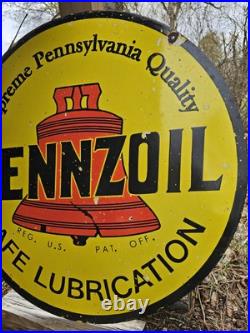 Vintage Pennzoil Motor Oil Double-sided Porcelain Enamel Dealership Sign 30