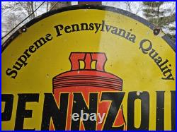 Vintage Pennzoil Motor Oil Double-sided Porcelain Enamel Dealership Sign 30