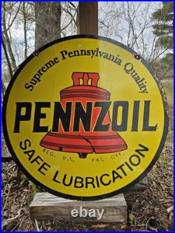 Vintage Pennzoil Motor Oil Double-sided Porcelain Enamel Dealership Sign 30