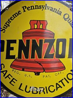 Vintage Pennzoil Motor Oil Double-sided Porcelain Enamel Dealership Sign 30