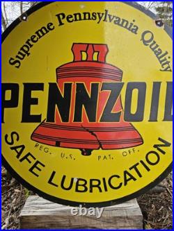 Vintage Pennzoil Motor Oil Double-sided Porcelain Enamel Dealership Sign 30