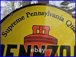 Vintage Pennzoil Motor Oil Double-sided Porcelain Enamel Dealership Sign 30