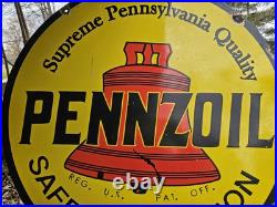 Vintage Pennzoil Motor Oil Double-sided Porcelain Enamel Dealership Sign 30
