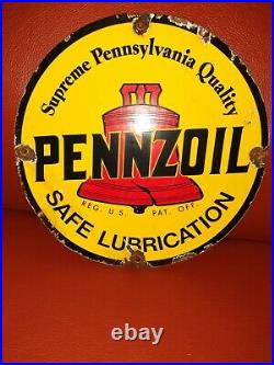 Vintage Pennzoil Motor Oil Porcelain Sign Gas Station Pump Service Gasoline