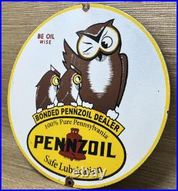 Vintage Pennzoil Motor Oil Porcelain Sign Gasoline Service Station Pump Plate