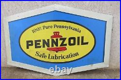 Vintage Pennzoil Motor Oil Sign Gas station dealer 100% Pennsylvania Lubrication