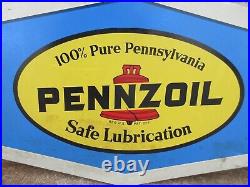 Vintage Pennzoil Motor Oil Sign Gas station dealer 100% Pennsylvania Lubrication