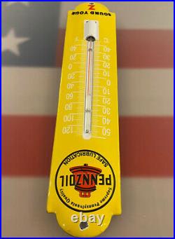 Vintage Pennzoil Porcelain Thermometer Gas Staion Motor Oil Service Pump Plate