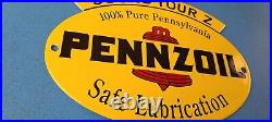 Vintage Pennzoil Sign Safe Lubrication Gas Service Station Pump Porcelain Sign Vintage Pennzoil Sign Safe Lubrication Gas Service Station Pump Porcelain Sign