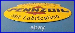 Vintage Pennzoil Sign Safe Lubrication Gas Service Station Pump Porcelain Sign Vintage Pennzoil Sign Safe Lubrication Gas Service Station Pump Porcelain Sign