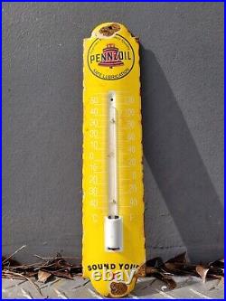 Vintage Pennzoil Thermometer Porcelain Sign Motor Oil Gas Station Automobile
