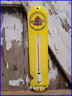 Vintage Pennzoil Thermometer Porcelain Sign Motor Oil Gas Station Store Service