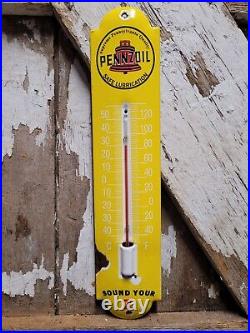 Vintage Pennzoil Thermometer Porcelain Sign Motor Oil Gas Station Store Service