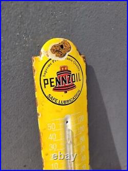 Vintage Pennzoil Thermometer Porcelain Sign Motor Oil Gas Station Store Service