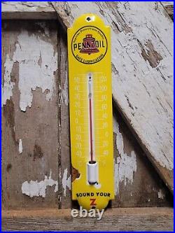 Vintage Pennzoil Thermometer Porcelain Sign Motor Oil Gas Station Store Service