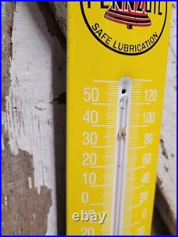 Vintage Pennzoil Thermometer Porcelain Sign Motor Oil Gas Station Store Service