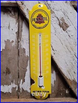 Vintage Pennzoil Thermometer Porcelain Sign Motor Oil Gas Station Store Service