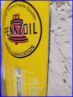 Vintage Pennzoil Thermometer Porcelain Sign Motor Oil Gas Station Store Service