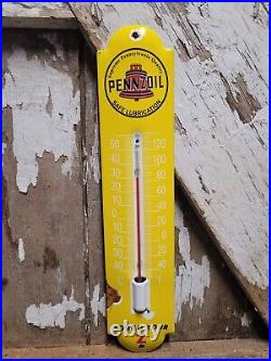 Vintage Pennzoil Thermometer Porcelain Sign Motor Oil Gas Station Store Service