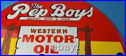Vintage Pep Boys' Porcelain Gas Motor Oil Service Station Pump Plate Sign