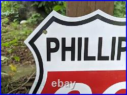 Vintage Phillips 66 Gasoline & Motor Oil Porcelain Gas Station Sign 12 X 13