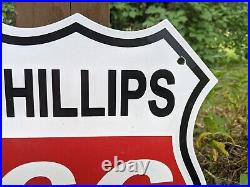 Vintage Phillips 66 Gasoline & Motor Oil Porcelain Gas Station Sign 12 X 13