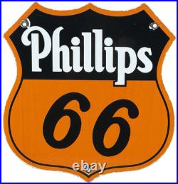 Vintage Phillips 66 Gasoline Porcelain Sign Dealership Gas Station Motor Oil