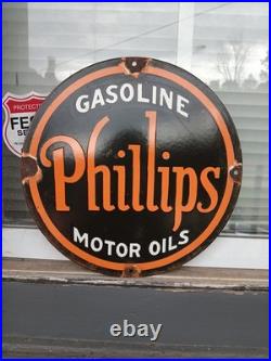 Vintage Phillips 66 Gasoline Porcelain Sign Dealership Gas Station Motor Oil