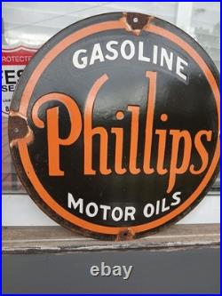 Vintage Phillips 66 Gasoline Porcelain Sign Dealership Gas Station Motor Oil