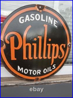 Vintage Phillips 66 Gasoline Porcelain Sign Dealership Gas Station Motor Oil