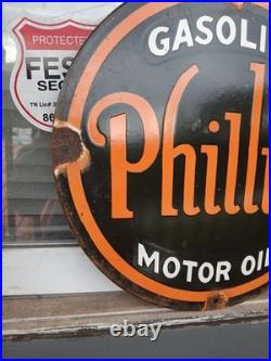 Vintage Phillips 66 Gasoline Porcelain Sign Dealership Gas Station Motor Oil