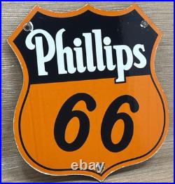 Vintage Phillips 66 Gasoline Porcelain Sign Dealership Gas Station Motor Oil