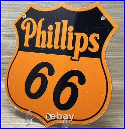Vintage Phillips 66 Gasoline Porcelain Sign Dealership Gas Station Motor Oil