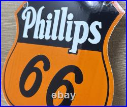 Vintage Phillips 66 Gasoline Porcelain Sign Dealership Gas Station Motor Oil