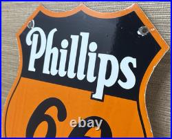 Vintage Phillips 66 Gasoline Porcelain Sign Dealership Gas Station Motor Oil