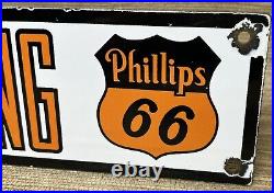 Vintage Phillips 66 Gasoline Porcelain Sign Dealership Gas Station Motor Oil