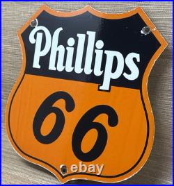 Vintage Phillips 66 Gasoline Porcelain Sign Dealership Gas Station Motor Oil