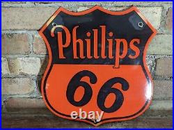 Vintage Phillips 66 Gasoling Motor Oil Porcelain Gas Station Sign 13 X 12