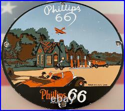 Vintage Phillips 66 Porcelain Sign Gas Station Pump Plate Motor Oil Gasoline