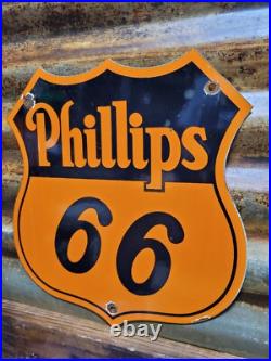 Vintage Phillips 66 Porcelain Sign Gasoline Motor Oil Highway Service Shield 12 Vintage Phillips 66 Porcelain Sign Gasoline Motor Oil Highway Service Shield 12