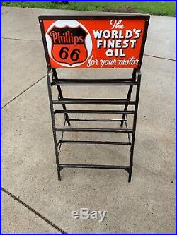 Vintage Phillips 66 Porcelain Sign Motor Oil Rack (Worlds Finest Oil)