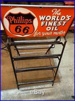 Vintage Phillips 66 Porcelain Sign Motor Oil Rack (Worlds Finest Oil)