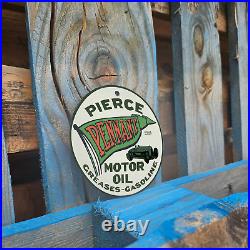 Vintage Pierce Pennant Motor Oil Greases Gasoline Porcelain Gas Oil 4.5 Sign