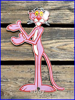 Vintage Pink Panther Cartoon Motor Oil Soda Pop Gas Oil Disney Porcelain Sign Vintage Pink Panther Cartoon Motor Oil Soda Pop Gas Oil Disney Porcelain Sign