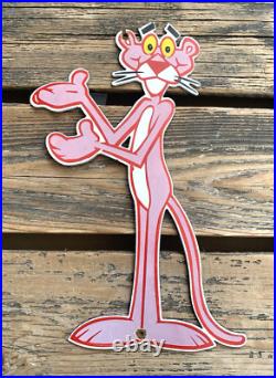 Vintage Pink Panther Cartoon Motor Oil Soda Pop Gas Oil Disney Porcelain Sign