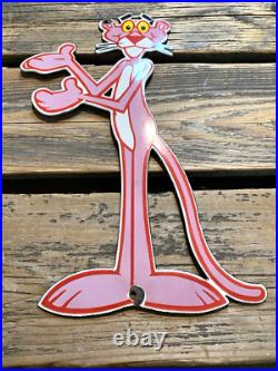 Vintage Pink Panther Cartoon Motor Oil Soda Pop Gas Oil Disney Porcelain Sign Vintage Pink Panther Cartoon Motor Oil Soda Pop Gas Oil Disney Porcelain Sign