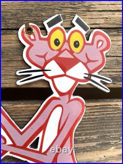 Vintage Pink Panther Cartoon Motor Oil Soda Pop Gas Oil Disney Porcelain Sign