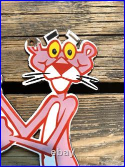 Vintage Pink Panther Cartoon Motor Oil Soda Pop Gas Oil Disney Porcelain Sign Vintage Pink Panther Cartoon Motor Oil Soda Pop Gas Oil Disney Porcelain Sign