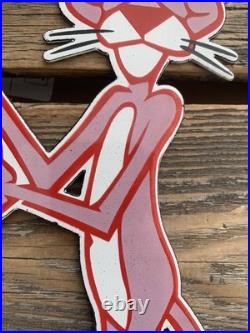 Vintage Pink Panther Cartoon Motor Oil Soda Pop Gas Oil Disney Porcelain Sign