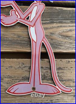 Vintage Pink Panther Cartoon Motor Oil Soda Pop Gas Oil Disney Porcelain Sign